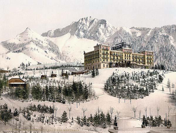 Rochers de Naye, and Hotel de Caux, in winter, Geneva Lake, Switzerland